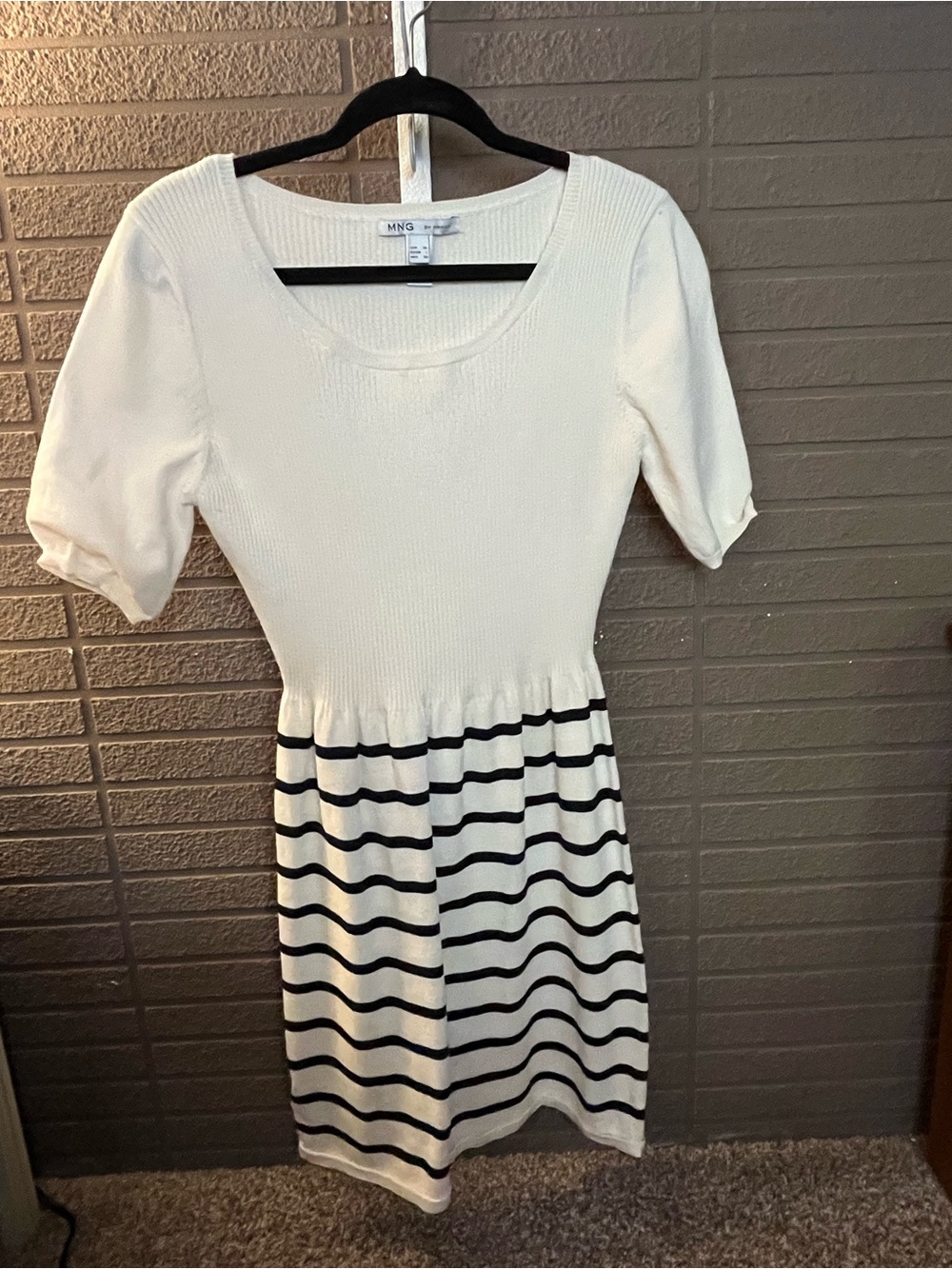 Mango Cream Dress with Black Striped Skirt